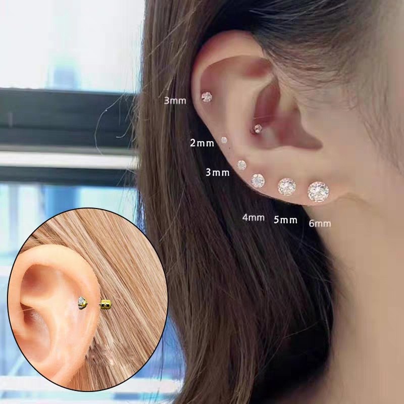 1 Khuyên Tai Thép Không Gỉ Đính Đá Zircon Màu Vàng Đồng KBE215
