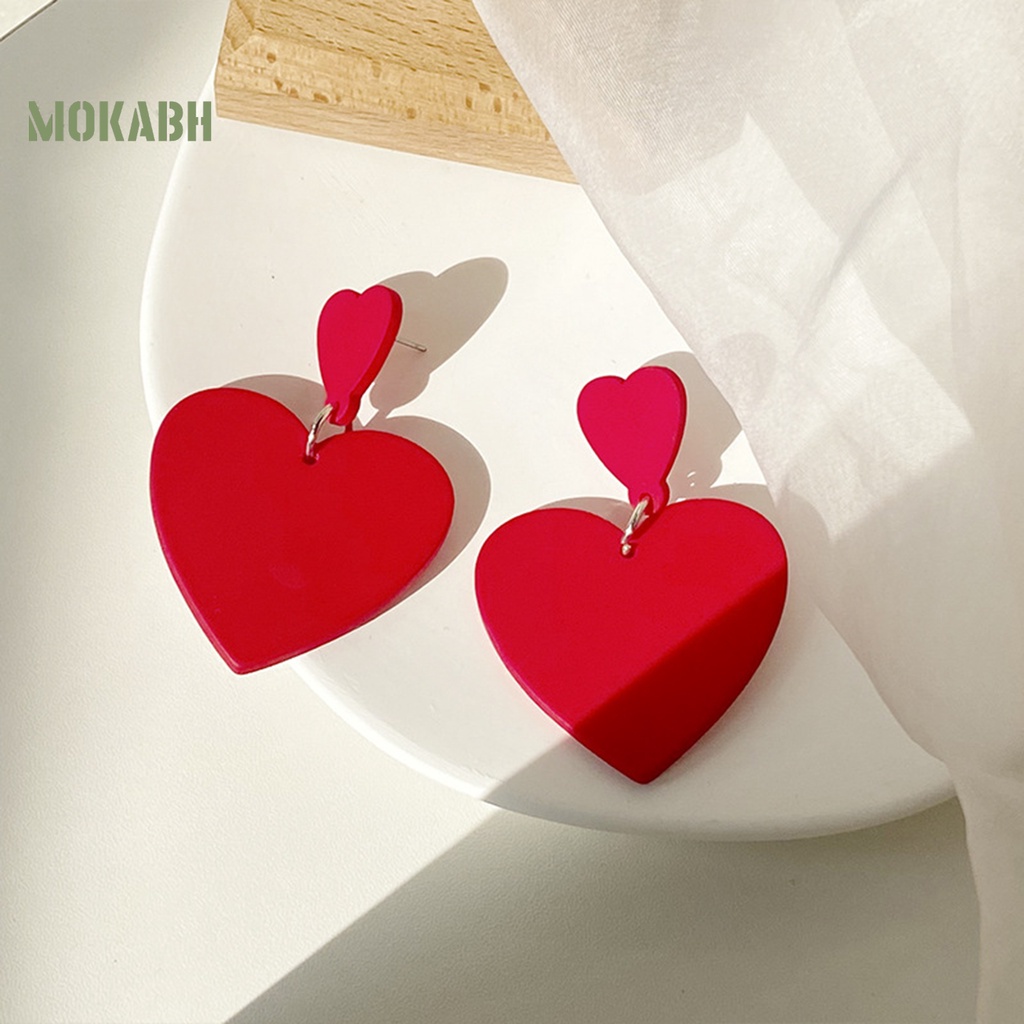 1 Đôi Bông Tai Hình Trái Tim Hai Lớp Chống Mài Mòn Thời Trang Công Sở