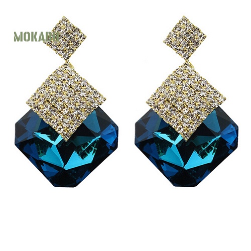 Bông Tai Hình Vuông Lớn Đính Đá Lấp Lánh Sang Trọng Thời Trang Cho Nữ