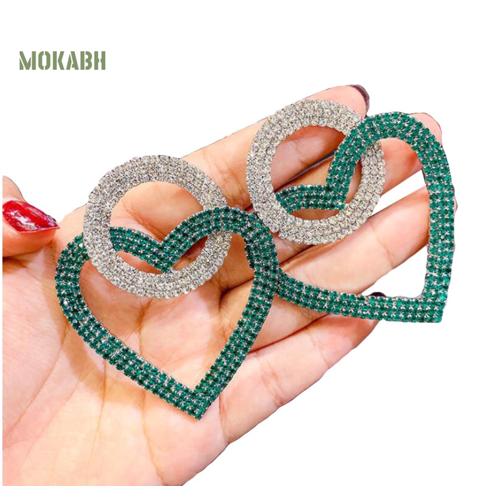 Bông Tai Hình Tròn Đính Đá Hình Trái Tim Thời Trang Dự Tiệc Cho Nữ