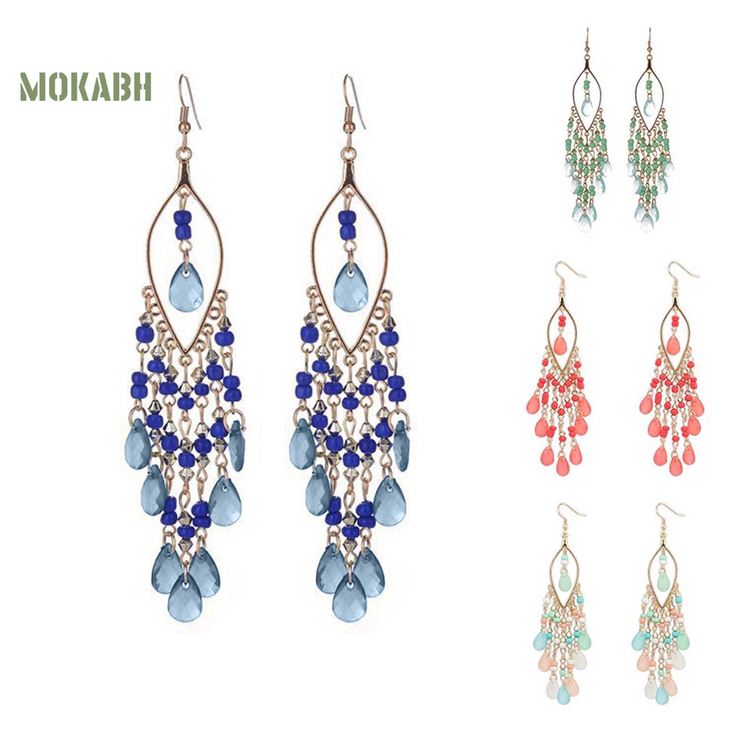 Abh Bông Tai Dạng Móc Đính Đá Và Tua Rua Theo Phong Cách Bohemian