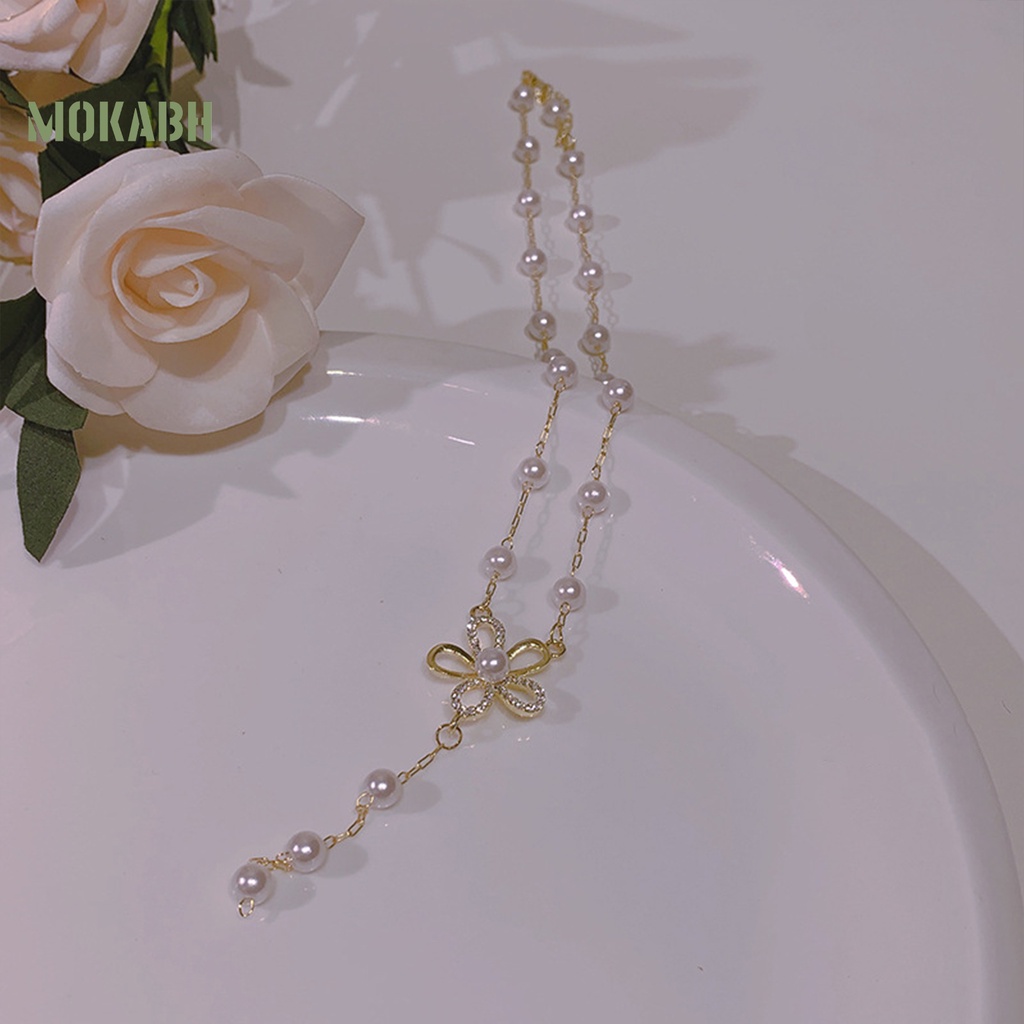 Vòng cổ Mặt Hình Hoa Cúc Đính Ngọc Trai Nhân Tạo Lấp Lánh Thời Trang Cho Nữ