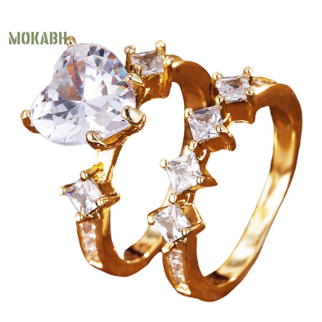 Set 2 Nhẫn Đính Đá Phong Cách Sang Trọng Thanh Lịch Dành Cho Nữ