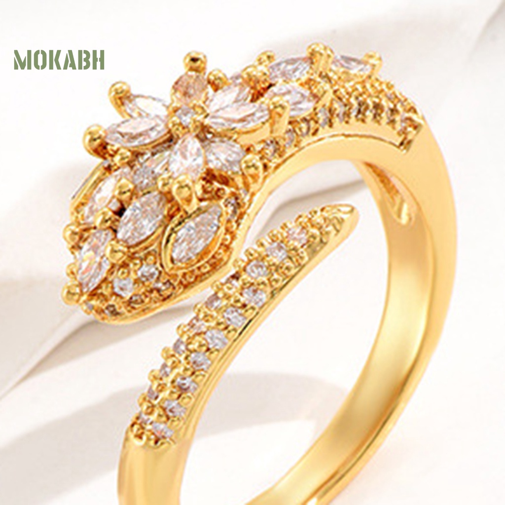 [Mới] Nhẫn Hở Mạ Vàng Đính Đá Zircon Sang Trọng Chống Rỉ Sét Có Thể Điều Chỉnh Trang Sức Cho Nữ