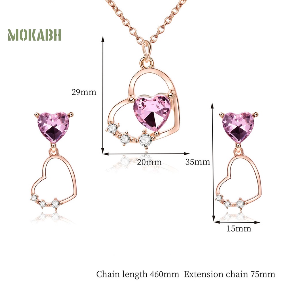 1 Set Vòng cổ Và Bông Tai Mặt Trái Tim Đính Đá Thời Trang