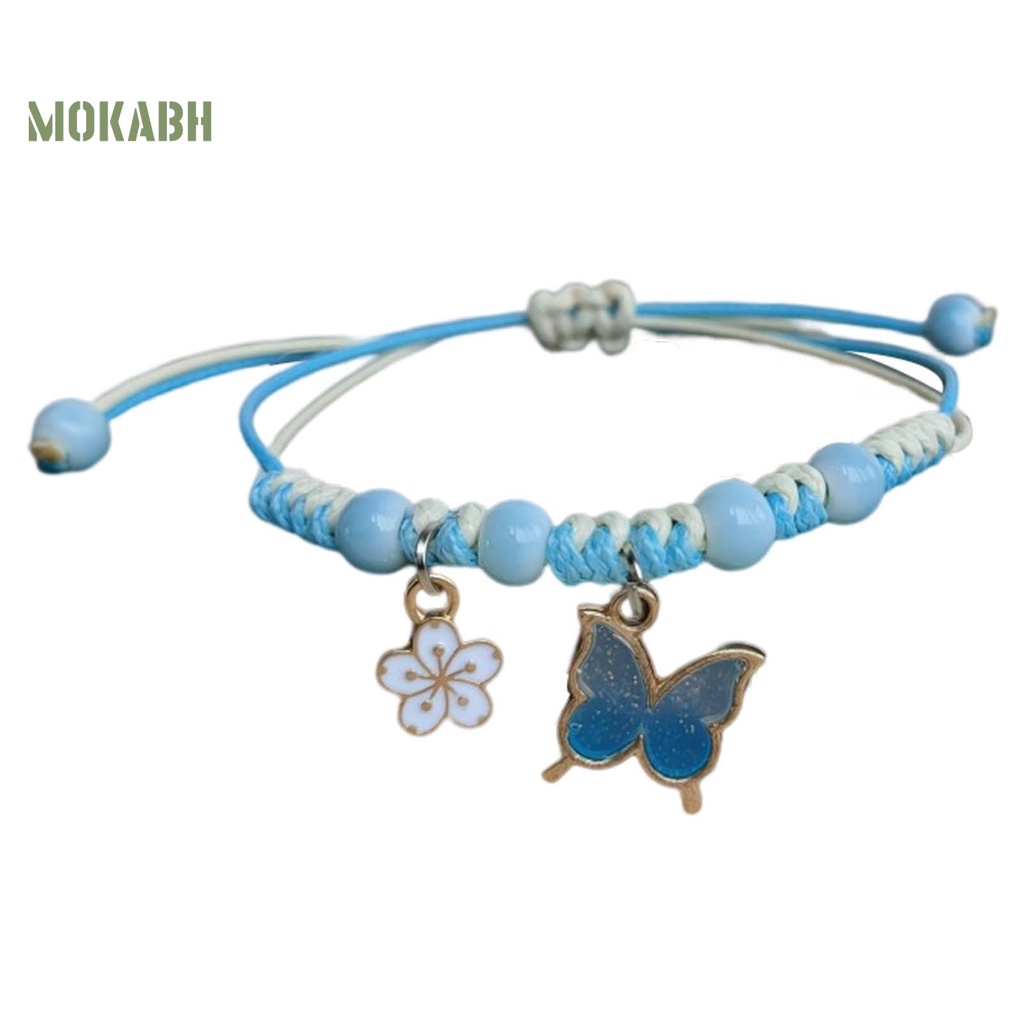 Vòng Đeo Tay Dây Bện Thiết Kế Mặt Hình Hoa Và Bướm Thời Trang Cho Nữ