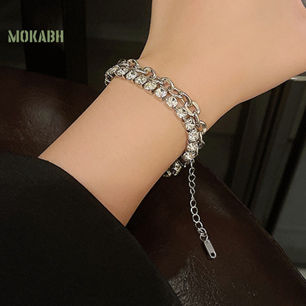 [Mới] Vòng Đeo Tay Dây Xích Hai Lớp Đính Đá Zirconia Có Thể Điều Chỉnh Trang Sức Chống Rỉ Sét