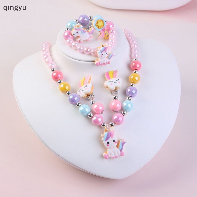 Bộ 4 Vòng Cổ Xỏ Hạt Mặt Hoạt Hình Dễ Thương Có Thể Điều Chỉnh Cho Bé Gái