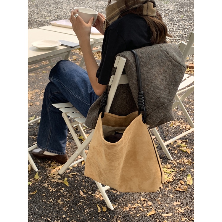 Túi Xách Da Lộn Cỡ Lớn Màu Sắc Tương Phản Phong Cách Hàn Quốc Thời Trang Thu Đông Cho Nữ