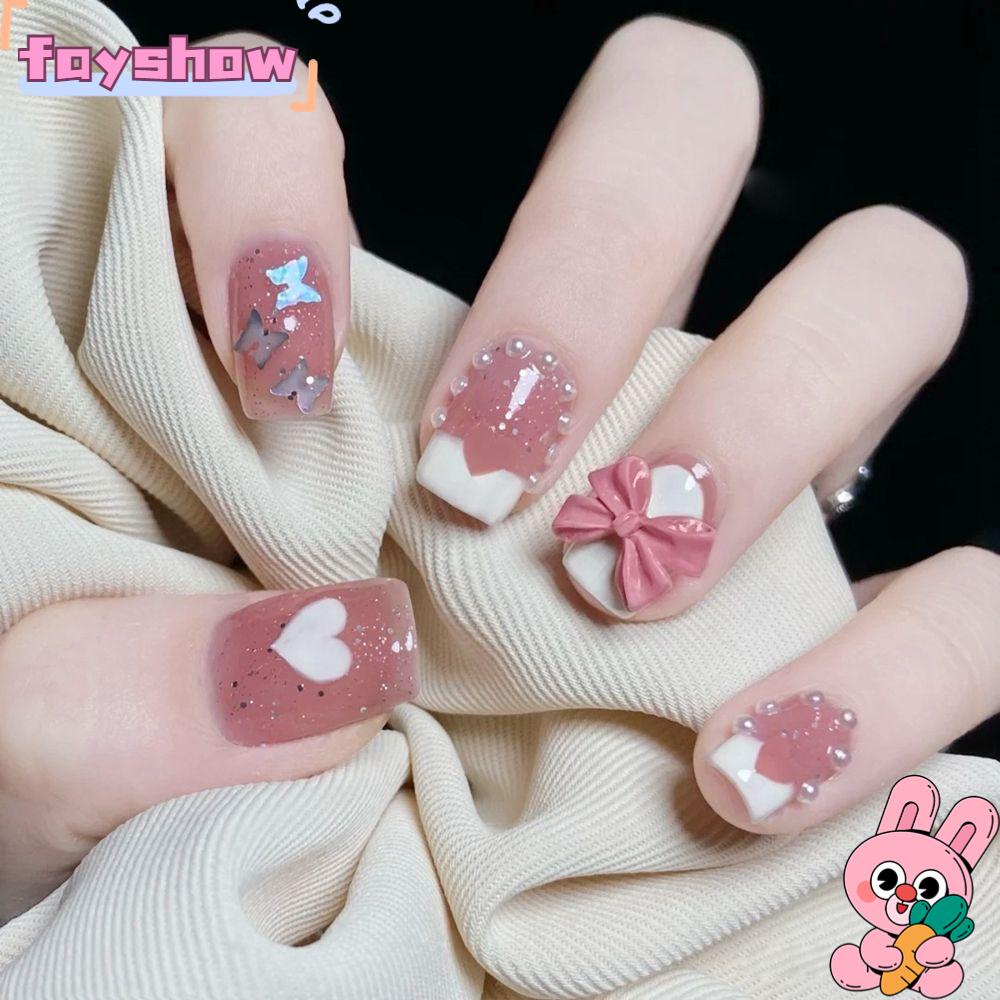 Hộp 24 Móng Tay Giả Đầu Tròn / Vuông Dạng Nhấn Che Phủ Toàn Diện