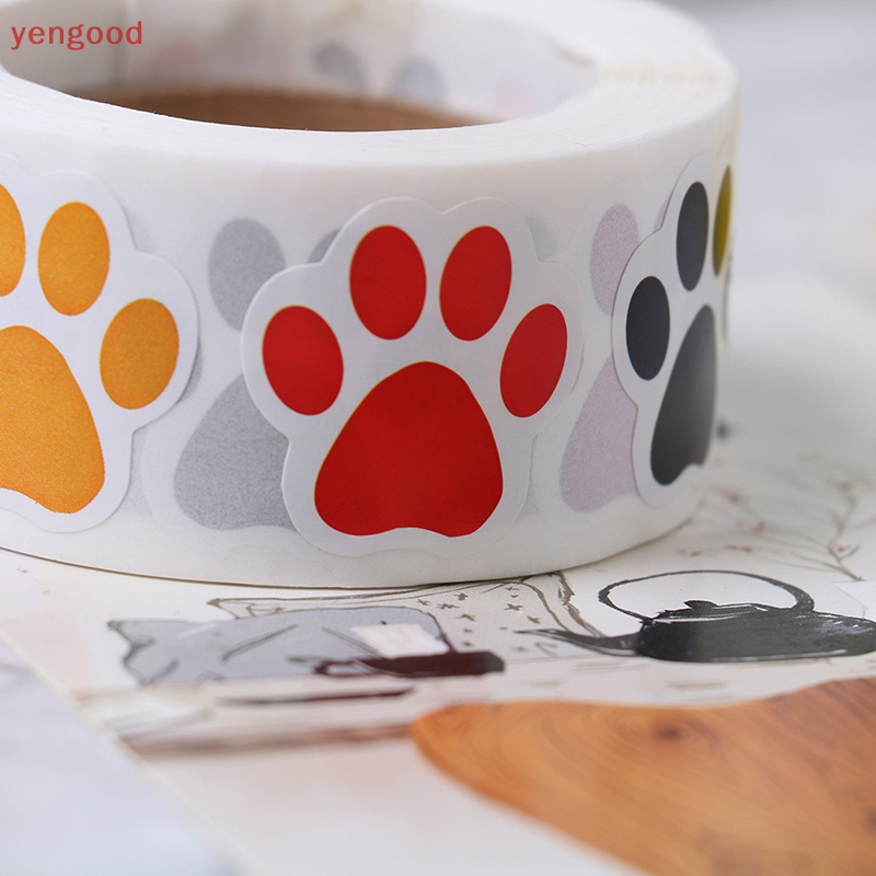 Set 500 Nhãn Dán 6 Màu Hình Dấu Chân Chó Mèo Xinh Xắn