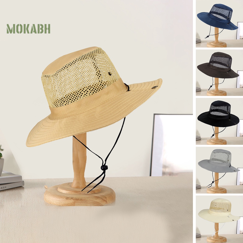 [Mok Abh] Mũ Tai Bèo Vành Rộng Thoáng Khí Chống Gió Có Dây Đeo Chống Nắng Gấp Lại Được Dùng Khi Đi Leo Nú