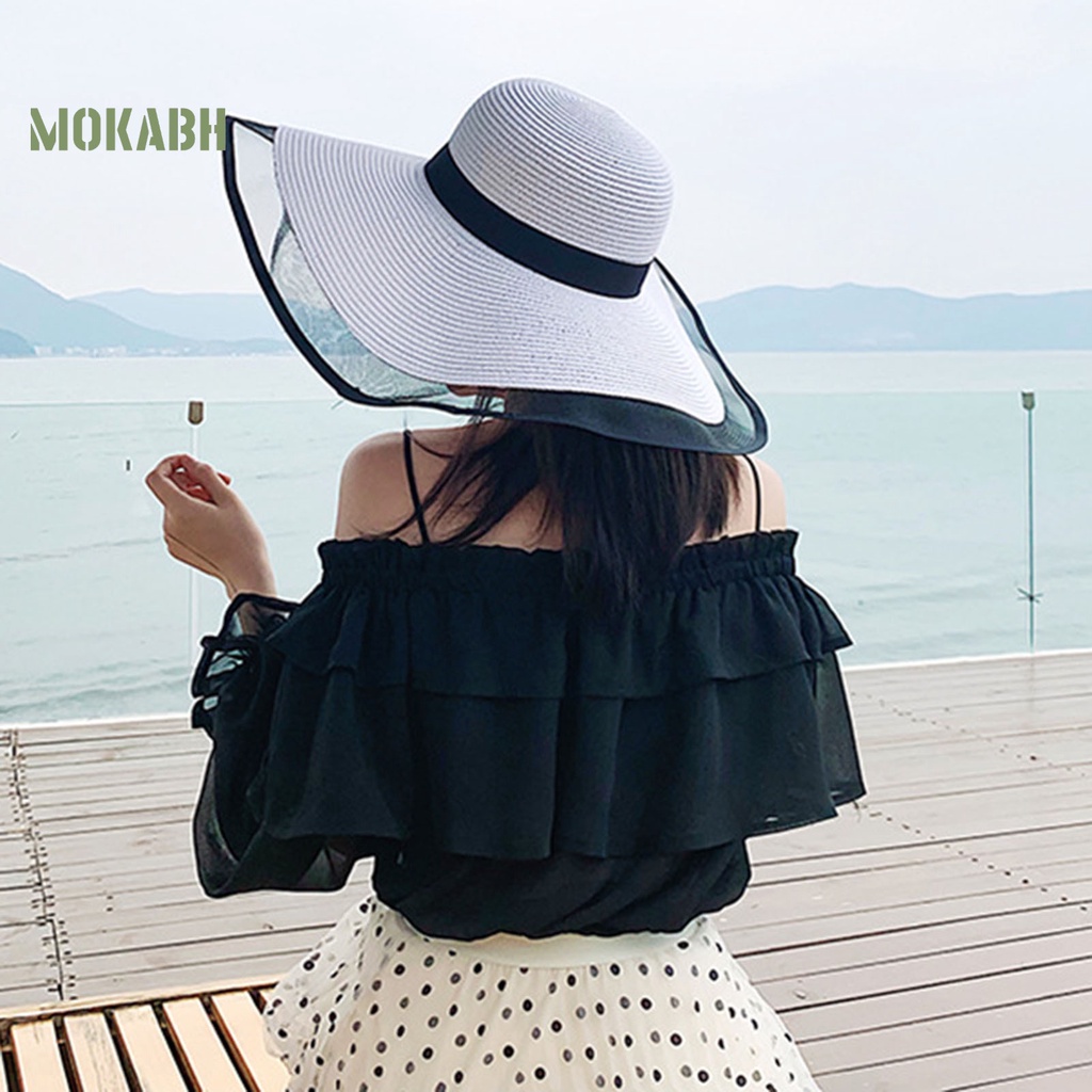 [Mok Abh] Mũ Rộng Vành Kiểu Lưới Phong Cách Bohemia Chống Nắng Đi Biển Ngoài Trời Dành Cho Nữ