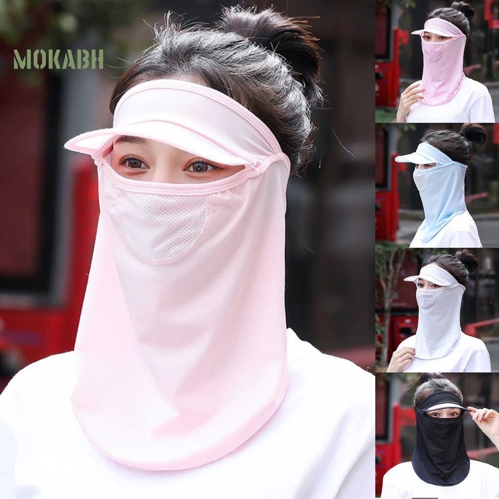 [Mok Abh] Mũ Trùm Đầu Che Mắt Và Cổ Bằng Lụa Lạnh Chống Bụi Thoáng Khí Dùng Khi Đi Xe Đạp Mùa Hè
