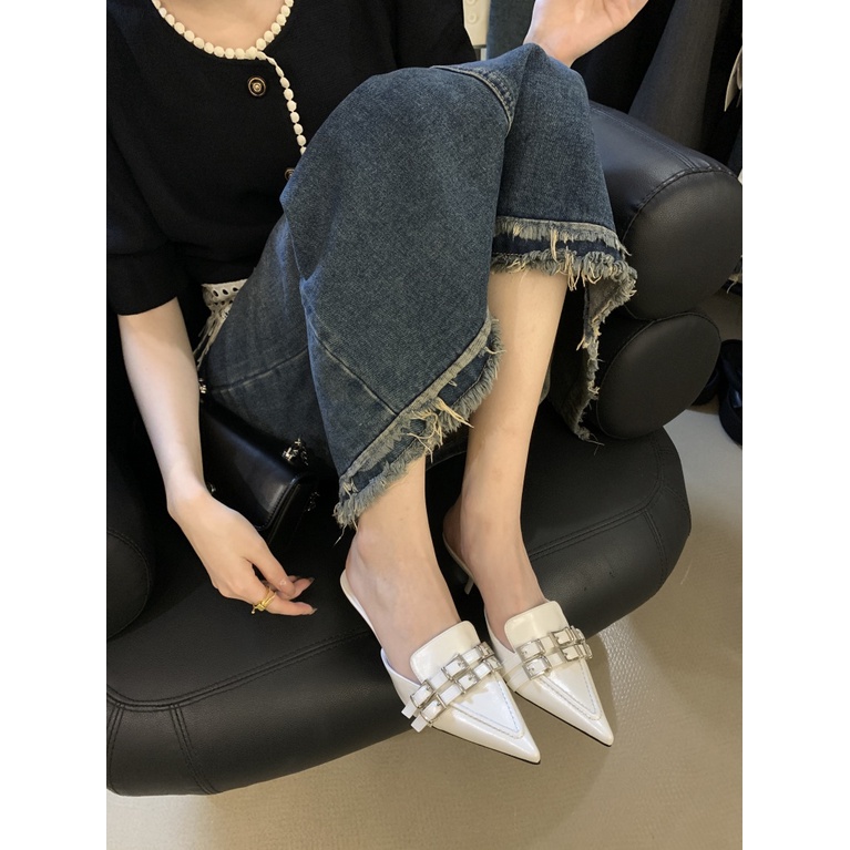 Giày Cao Gót Mũi Nhọn Phong Cách punk Pháp Thời Trang Hè Thu 2023