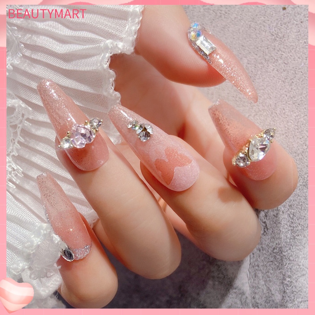 Set 10 Phụ Kiện Trang Trí Móng Tay Nghệ Thuật Hình Trái Tim Đính Đá Bằng Hợp Kim DIY