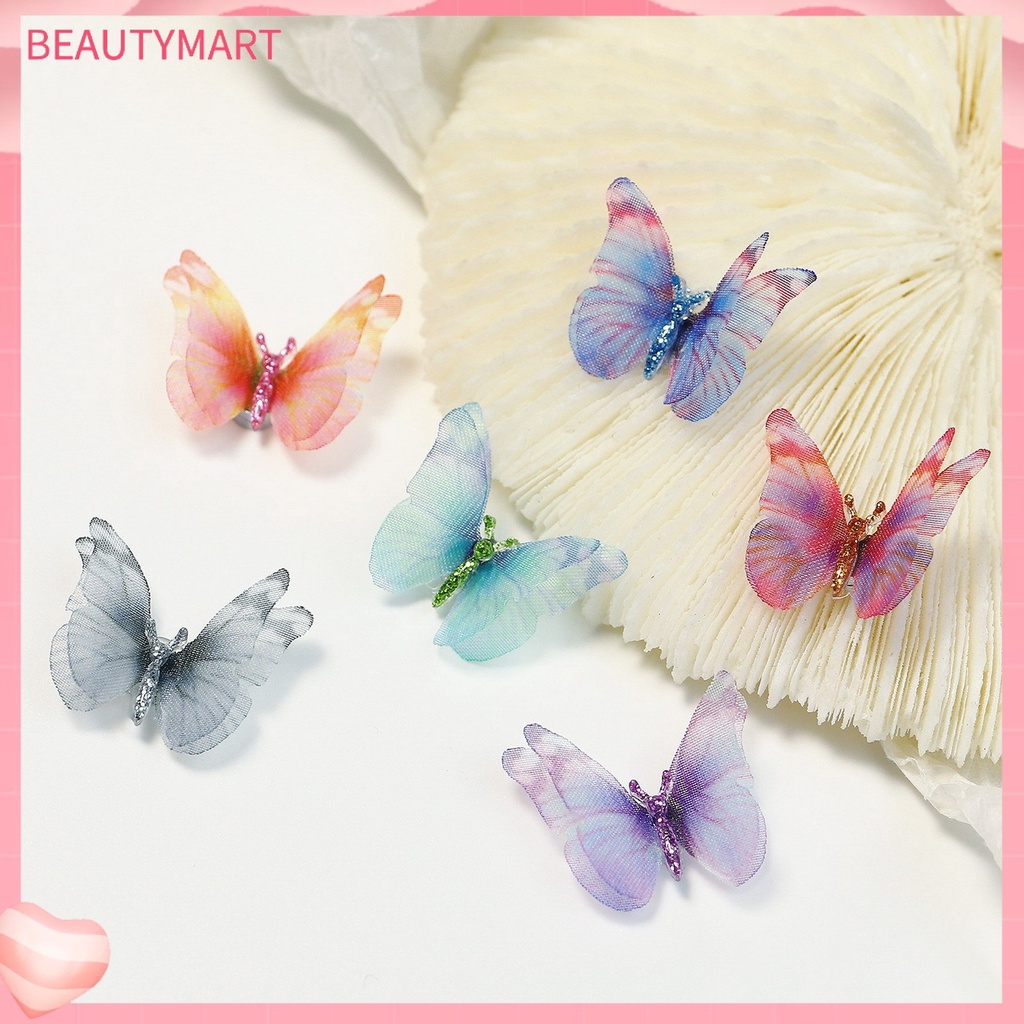 Set 6 Phụ Kiện Trang Trí Móng Tay Nghệ Thuật Hình Bướm 3D Màu Sắc Tươi Sáng Có Thể Tháo Rời