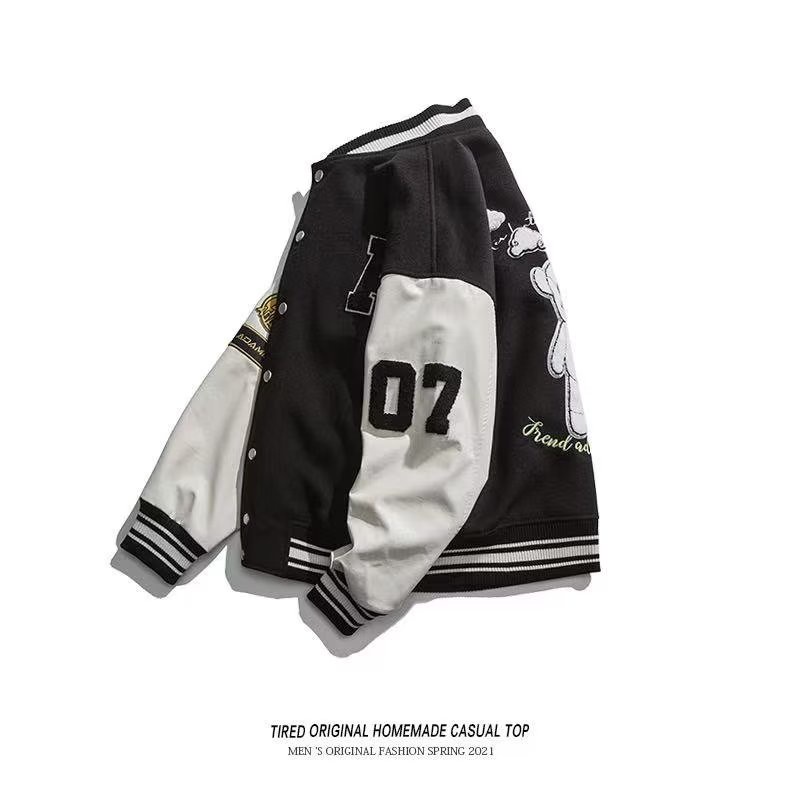 Áo Khoác Bóng Chày Dáng Rộng Thêu Họa Tiết Phong Cách Retro Mỹ Cho Nam Nữ