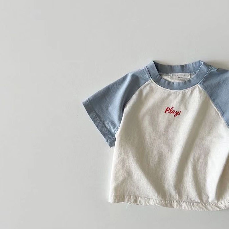 Áo Thun Tay Ngắn Chất Liệu 100% Cotton Mỏng Phối Màu Tương Phản Cho Bé