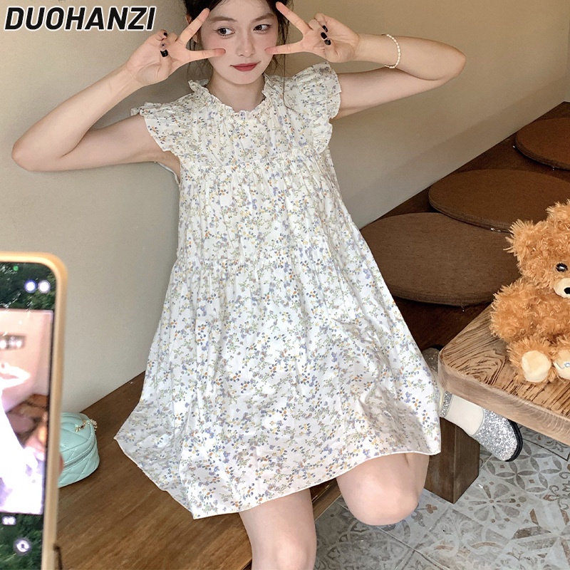 Đầm cổ búp bê DUOHANZI họa tiết hoa ngọt ngào cho nữ