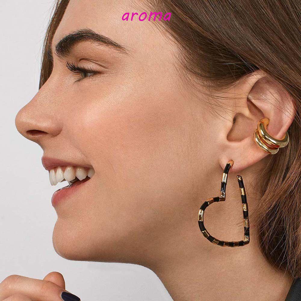 Set 2 Khuyên Tai Kẹp Thời Trang Cá Tính|Trang Sức Vòng Tròn Lớn Bằng Hợp Kim Màu Sắc Dành Cho Nam Và Nữ