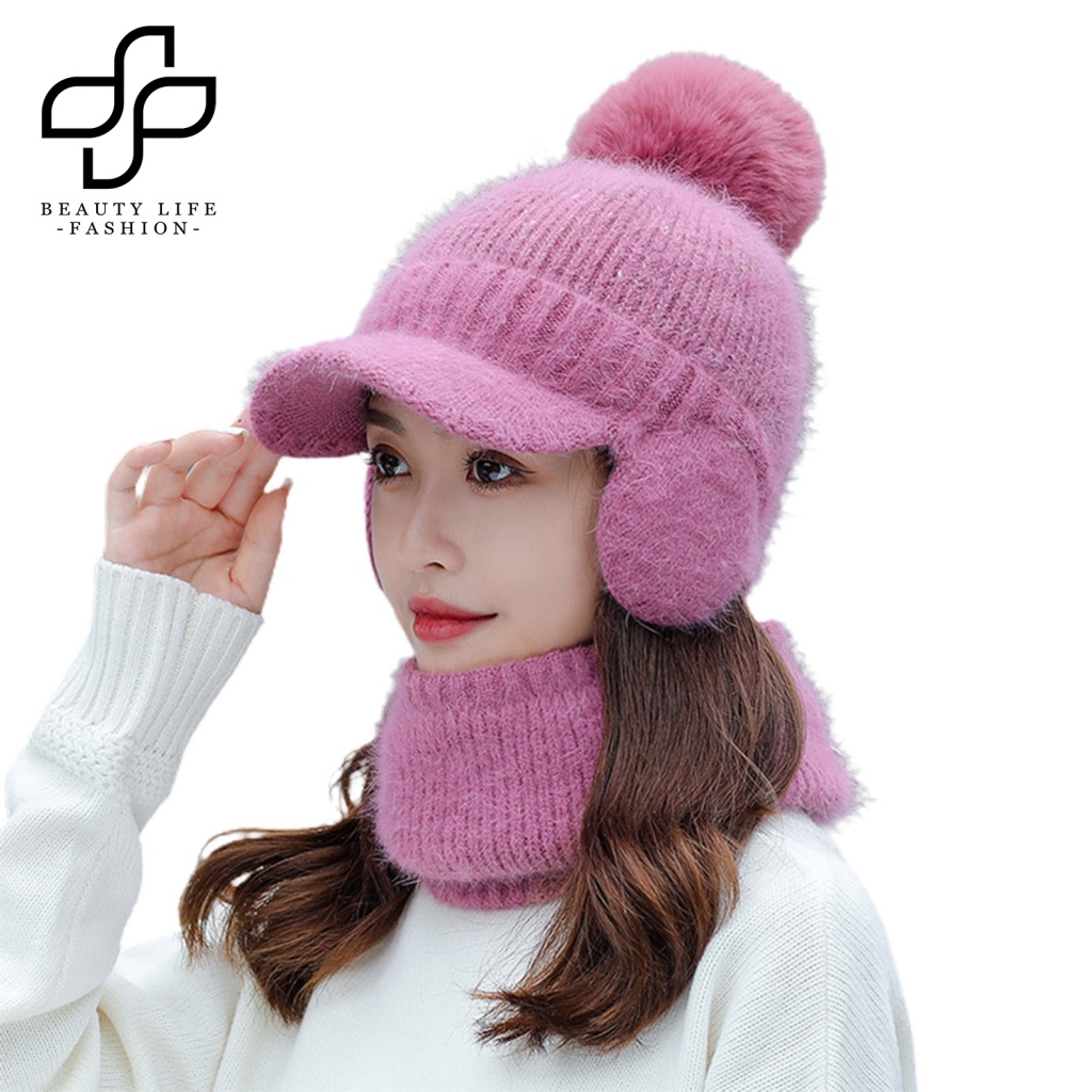 1 Set Mũ Lông Thỏ Giả Màu Trơn Che Tai Giữ Ấm Mùa Đông Cho Nữ