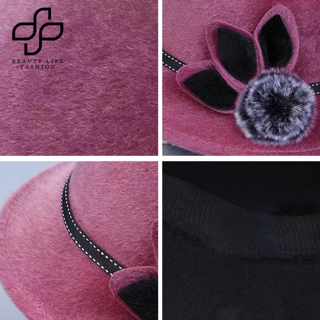 Nón Vành Rộng Màu Trơn Giữ Ấm Mùa Thu Đông Cho Nữ