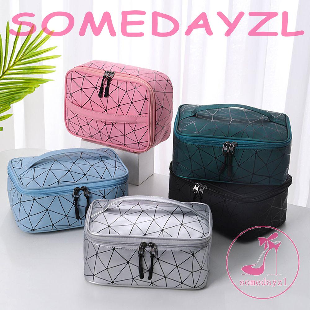 Túi Đựng Mỹ Phẩm Cỡ Lớn Bằng Nylon Chống Thấm Nước Họa Tiết Kẻ Sọc Thời Trang Cổ Điển