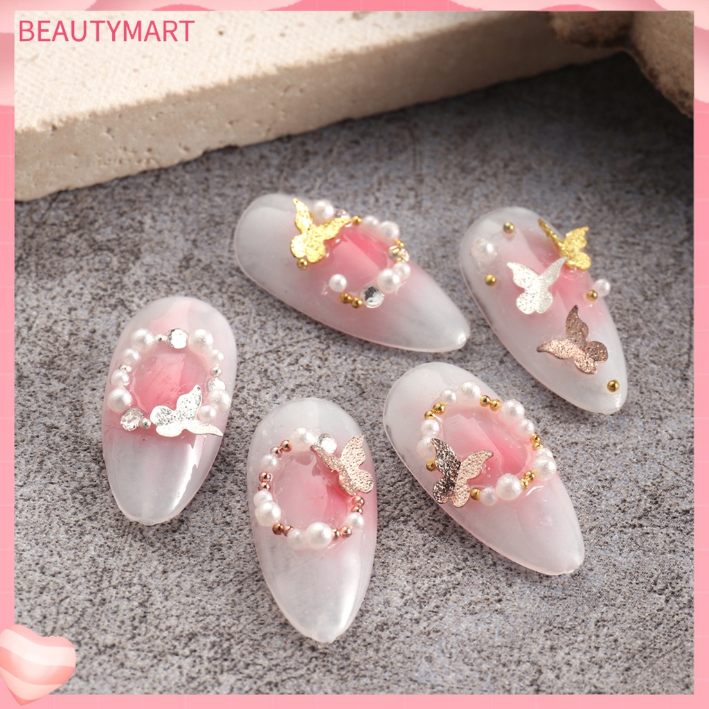 1 Hộp Phụ Kiện Trang Trí Móng Tay Hình Bướm 3D Bằng Kim Loại Chống Phai