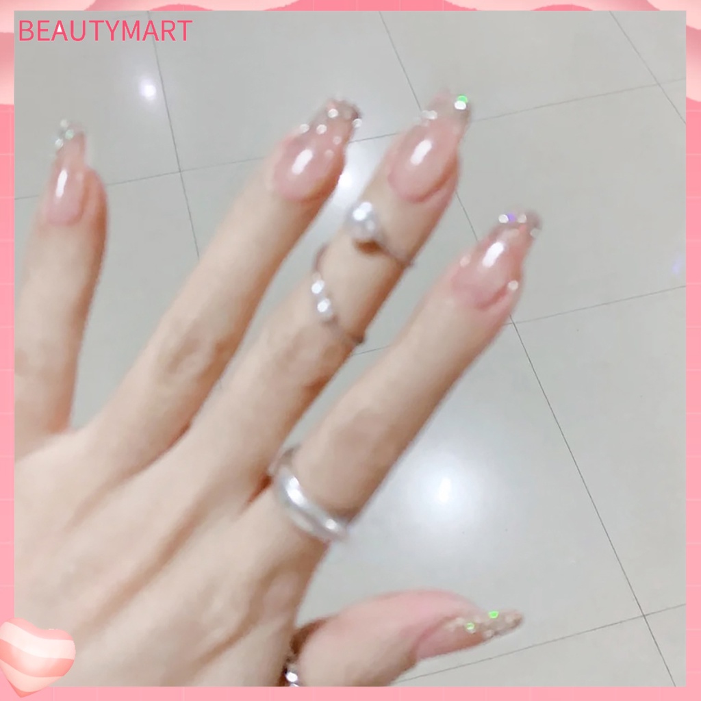 Set 24 Miếng Dán Trang Trí Móng Tay Màu Hồng Phong Cách Pháp Dễ Thương Dành Cho Bạn Gái