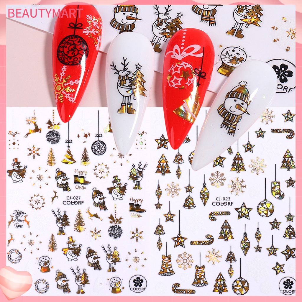 Bộ 3 Miếng Dán Móng Tay Hiệu Ứng 3D Họa Tiết Giáng Sinh Nhiều Màu Sắc