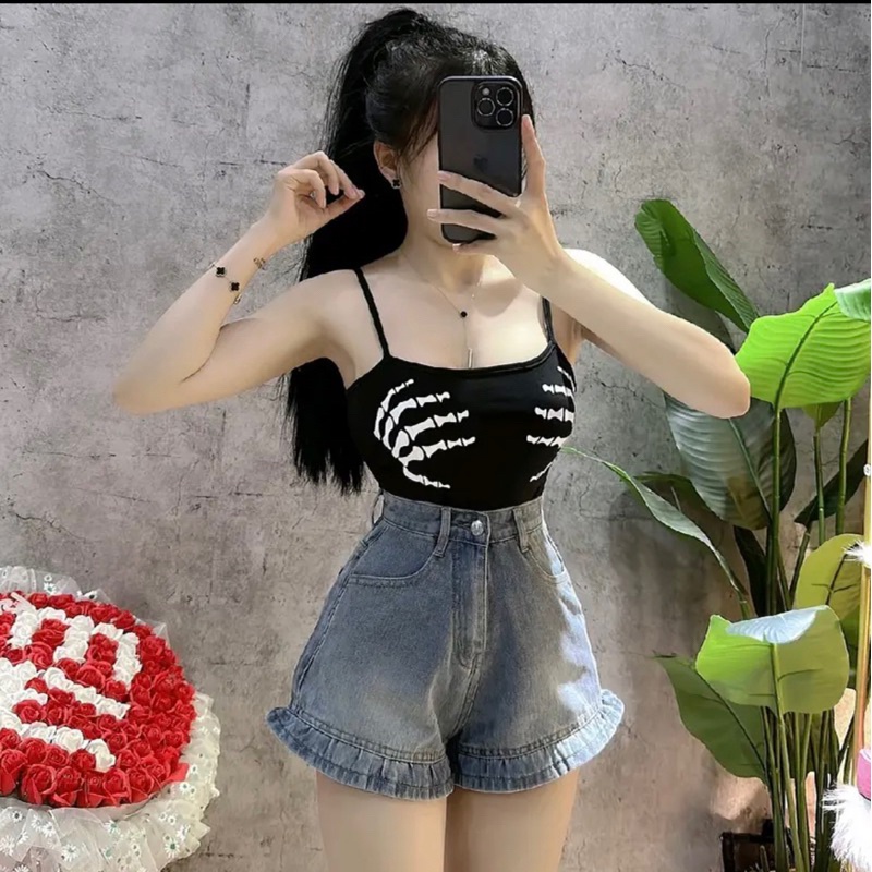 Áo 2 dây bodysuit hoạ tiết có mút chất pozip loại 1 dày dặn, co giãn tốt