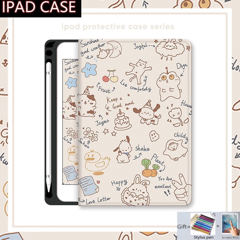 Bao Da Máy Tính Bảng Có Ngăn Đựng Bút Cho Ipad Mini 6 5 4 10.2 10.9 Pro 9.7 10.5 11 Inch 2018 2020 2021 2022 6th 7th 8th 9th 10th Gen Air 5 4 3 2 1 Vỏ Bọc Bảo Vệ Hộp Sạc Tai Nghe Airpods Họa Tiết Hoạt Hình Dễ Thương