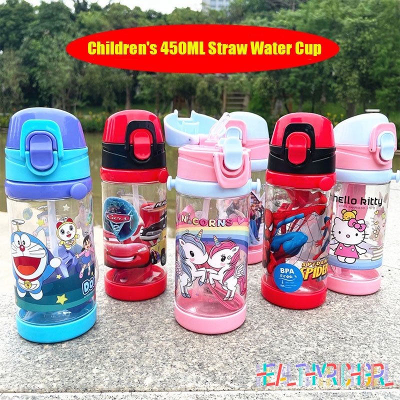 Cốc nước có dây buộc Avengers Disney Spider-Man Minnie Mickey 500ml thể thao ngoài trời cho học sinh