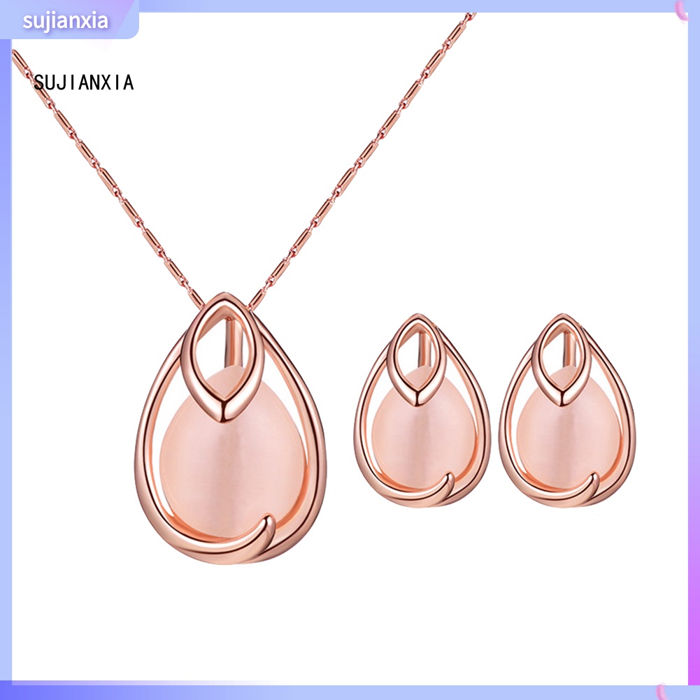 Áo Thun Thiết Kế Đơn Giản Hợp Thời Trang| Bộ Vòng cổ + Bông Tai Đính Đá Opal Hình Giọt Nước