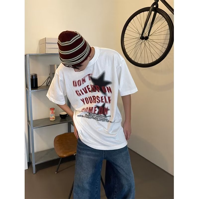 Áo Thun Ngắn Tay Dáng Rộng Thời Trang Âu Mỹ Retro Cá Tính Cho Nam