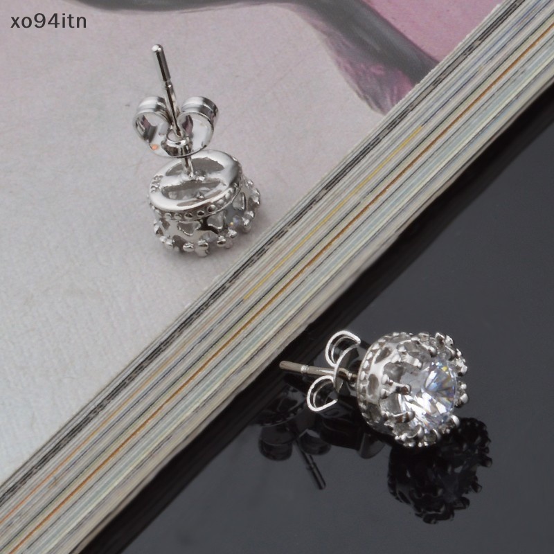 Khuyên Tai Nữ Mạ Bạc Đính Đá Tròn 8MM Thời Trang
