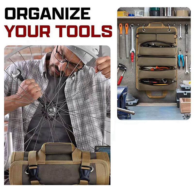 Túi Cuộn Đựng Dụng Cụ Cho Thợ Điện / Xe Máy / Xe Đạp Kèm 3 Túi Cuộn Có Thể Tháo Rờ