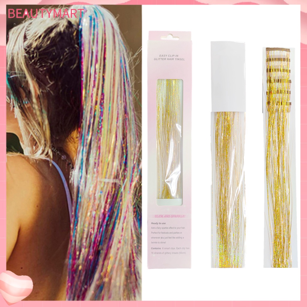 Bộ 6 Tóc Giả Nối Dài Chịu Nhiệt Nhiều Màu Sắc Lấp Lánh Cho Nữ