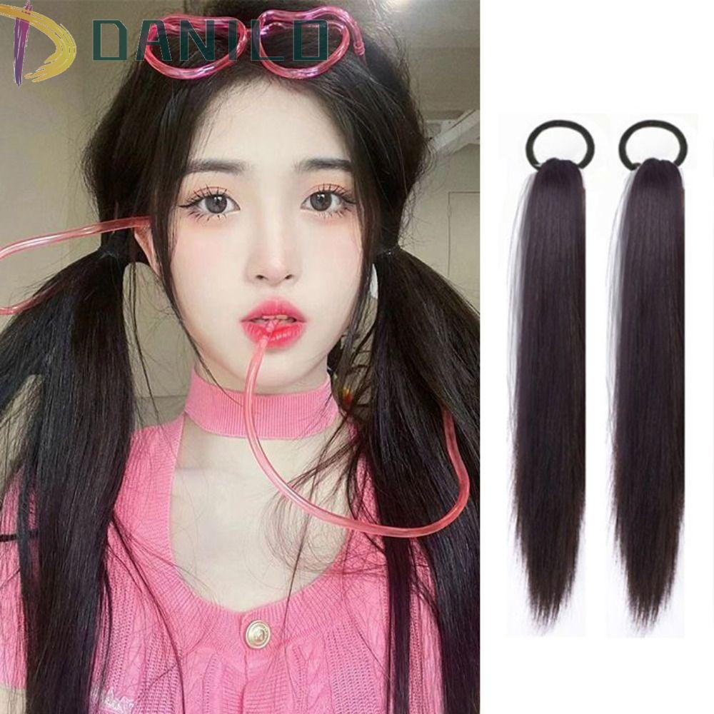 Tóc Giả Thẳng Dài Bằng Sợi Cao Su Màu Nâu Vô Hình Chịu Nhiệt Cho Nữ