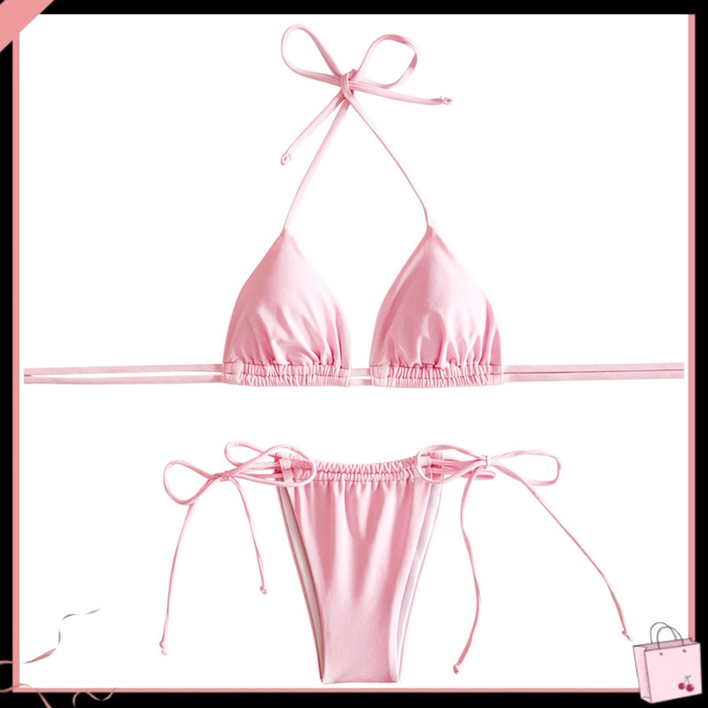 {Soltweter} Set Đồ Bơi 2 Mảnh Hở Lưng Không Gọng Có Đệm Ngực Màu Trơn Đi Biển