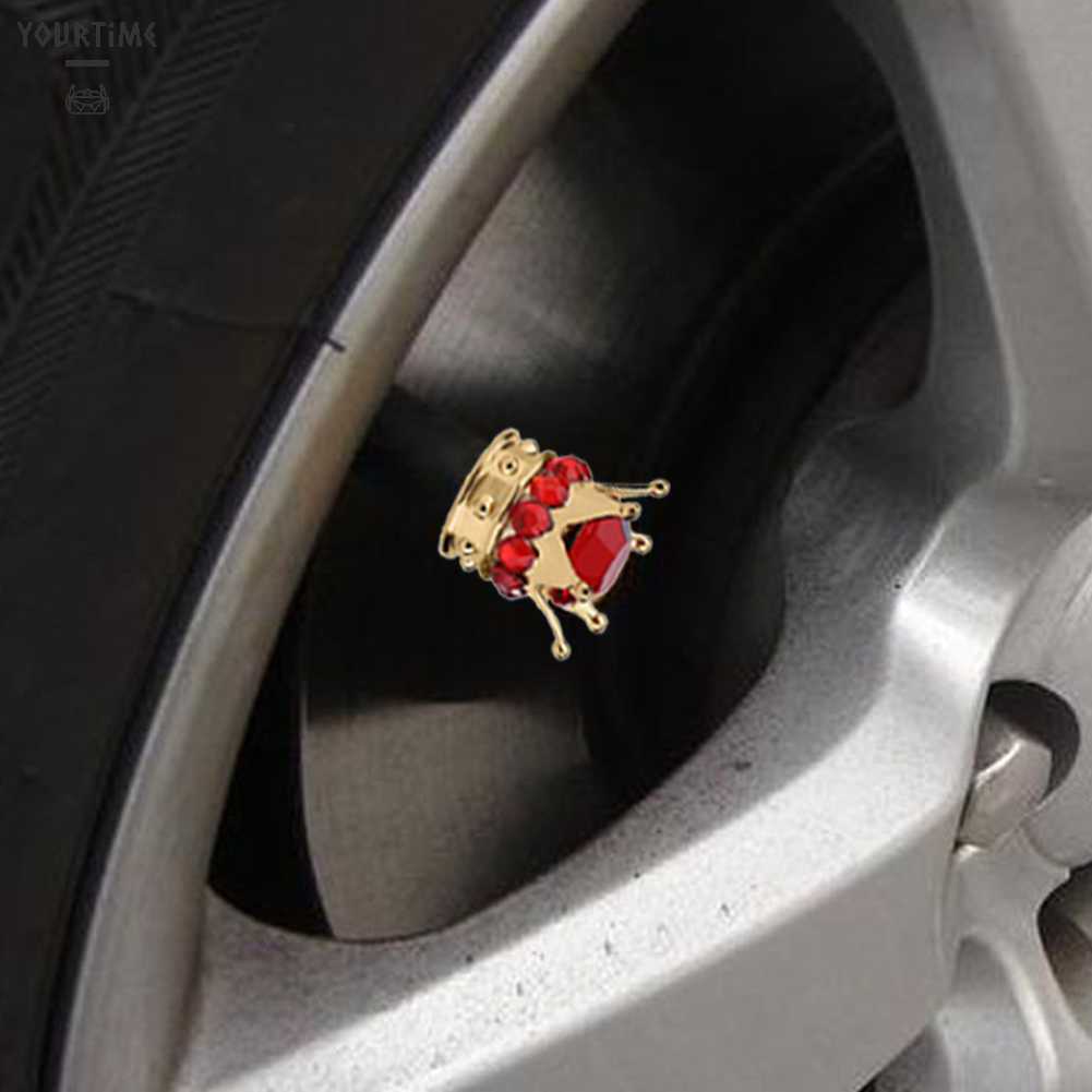 Bộ 4 Nắp Van Bánh Xe Hơi Hình Vương Miện Đính Đá Sang Trọng Ốp