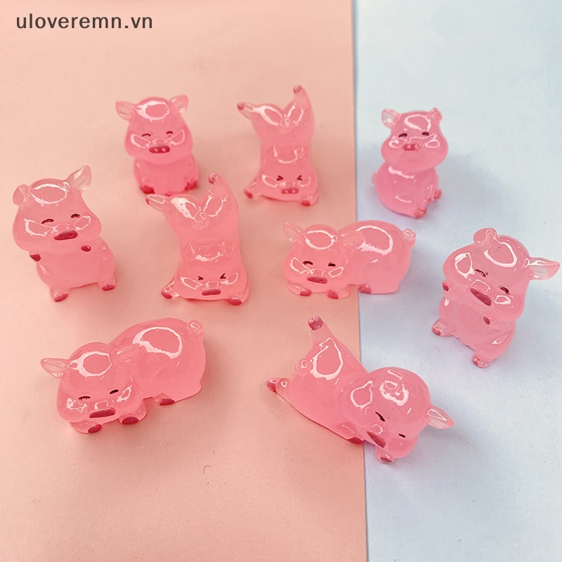 Đồ Chơi Hình Chú Heo Bằng Nhựa Resin Màu Dạ Quang Dễ Thương Dùng Trang Trí DIY