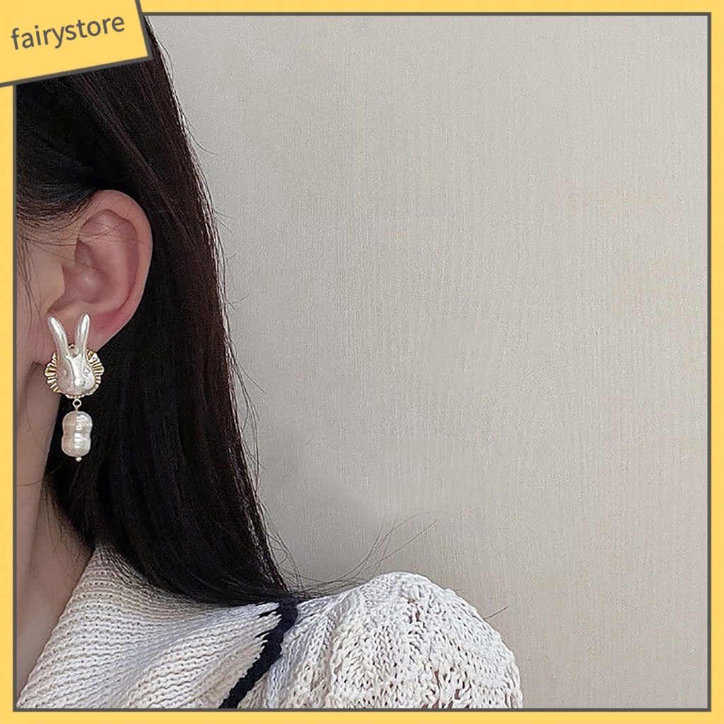 [FRO] 1 Đôi Bông Tai Hình Thỏ Hợp Kim Đính Ngọc Trai Giả Thanh Lịch Mặc Hàng Ngày Cho Nữ