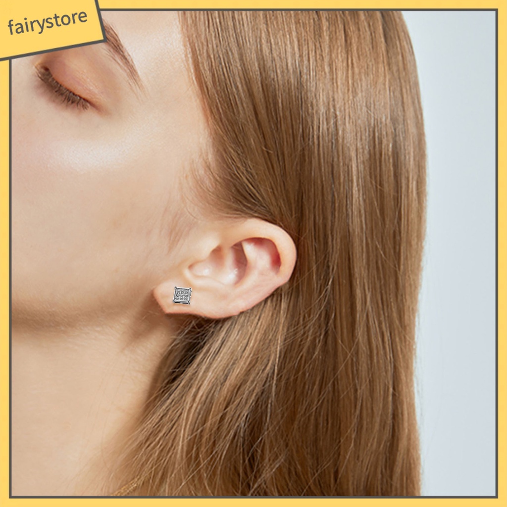 1 Đôi Bông Tai Hình Vuông Bằng Thép Không Gỉ Phong Cách Hàn Quốc Cá Tính Dành Cho Nam
