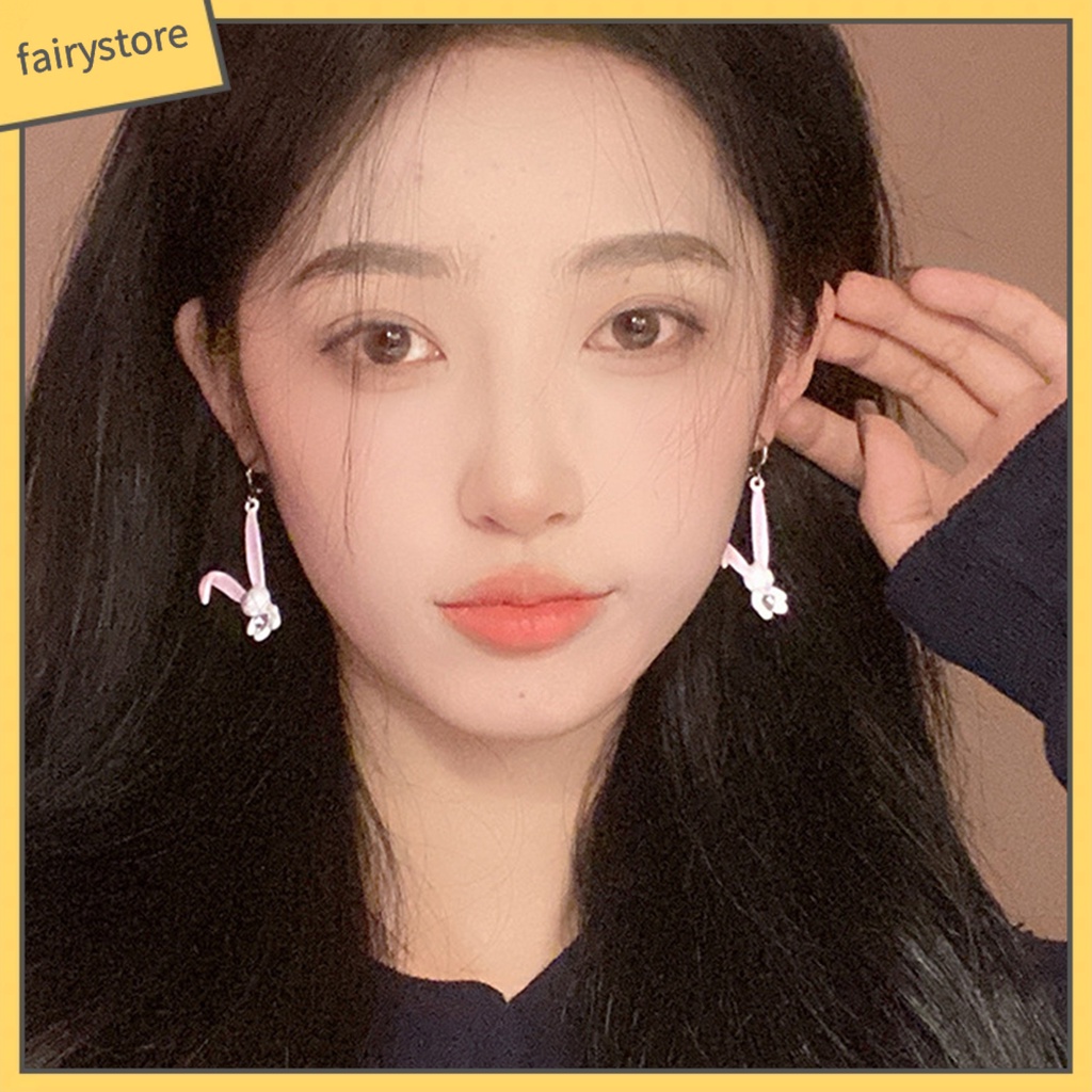 1 Đôi Bông Tai Hình Thỏ Hoạt Hình Đính Đá Phong Cách Hàn Quốc