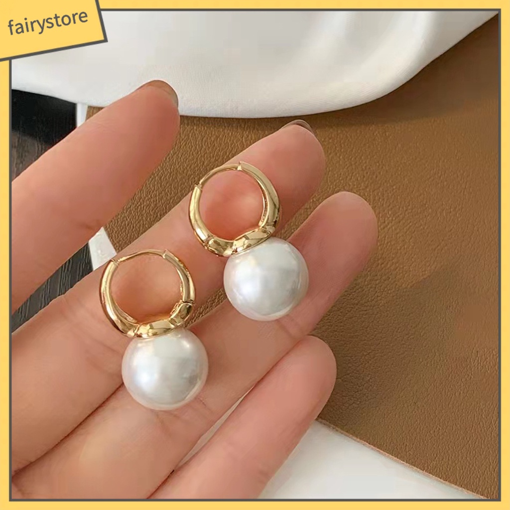 1 Đôi Bông Tai Tròn Đính Ngọc Trai Nhân Tạo Thời Trang Dành Cho Nữ