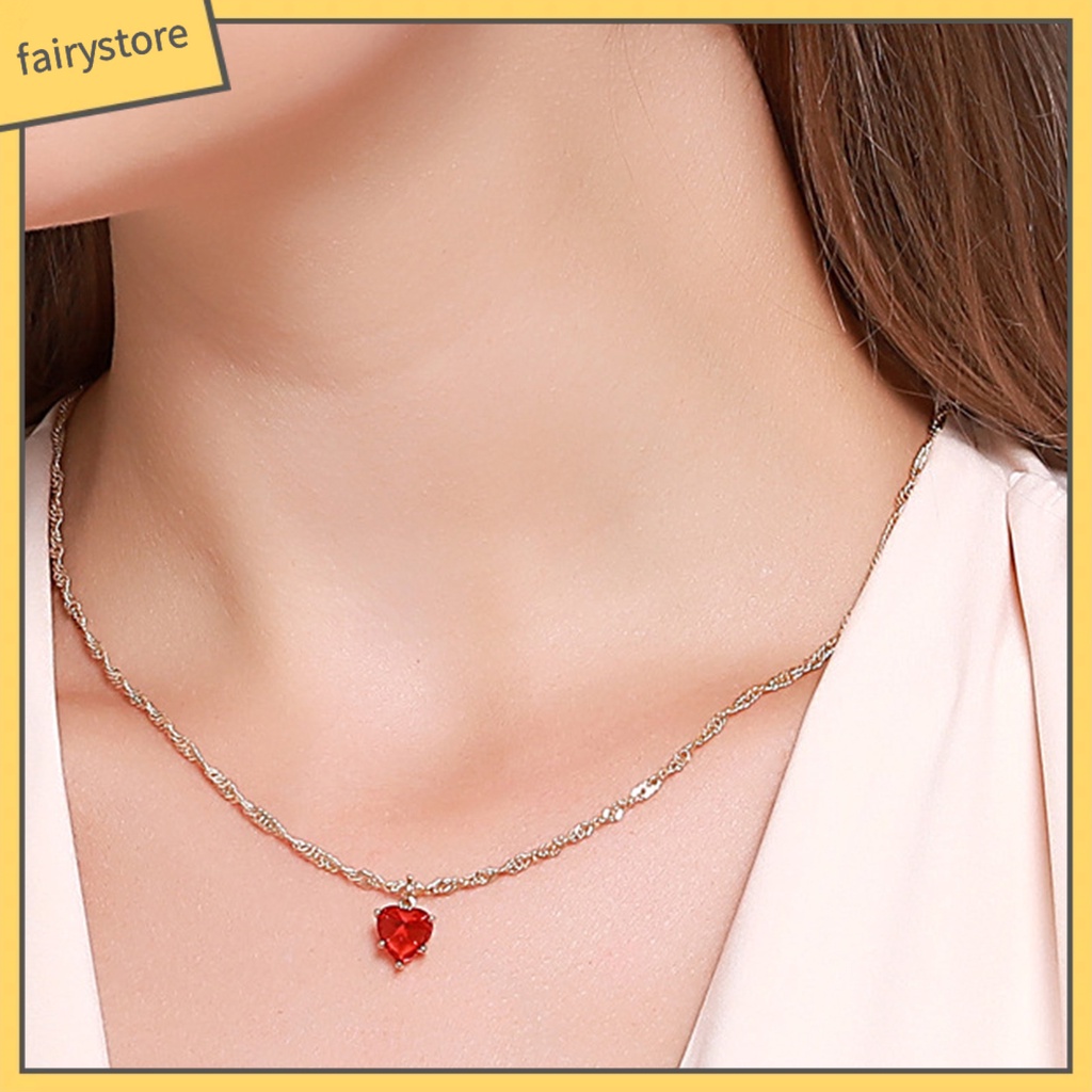 Bộ Vòng cổ + Bông Tai Hình Trái Tim Đính Đá Zircon Lấp Lánh Thời Trang Cho Nữ