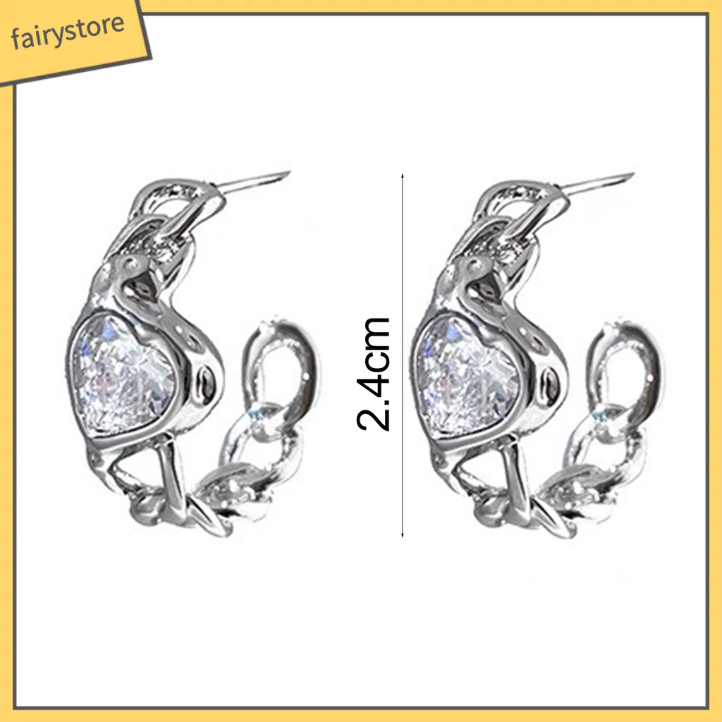 1 Đôi Bông Tai Hình Trái Tim Đính Đá Zircon Thời Trang