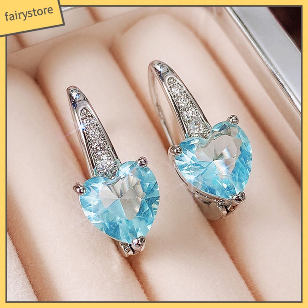 1 Đôi Bông Tai Hình Trái Tim Đính Đá Zircon Sang Trọng